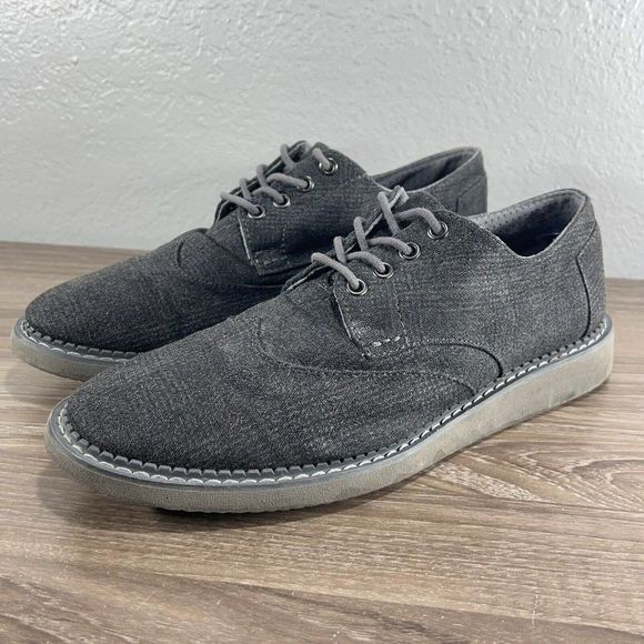 Toms Men’s 9.5 Gray Fabric Lace Up Oxfords Brogue Gray See Pictures - Picture 1 of 8
